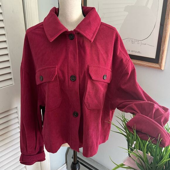 AVEC LES FILLES Womens Shirt XL Red Shaket Cropped Corduroy Gorpcore Casual - Picture 1 of 12